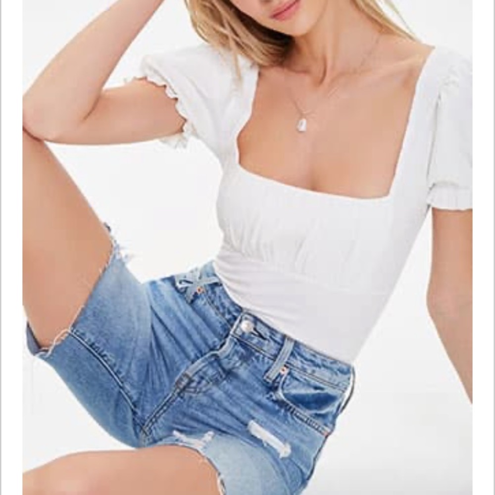 forever 21 ribbed puff sleeve bodysuit